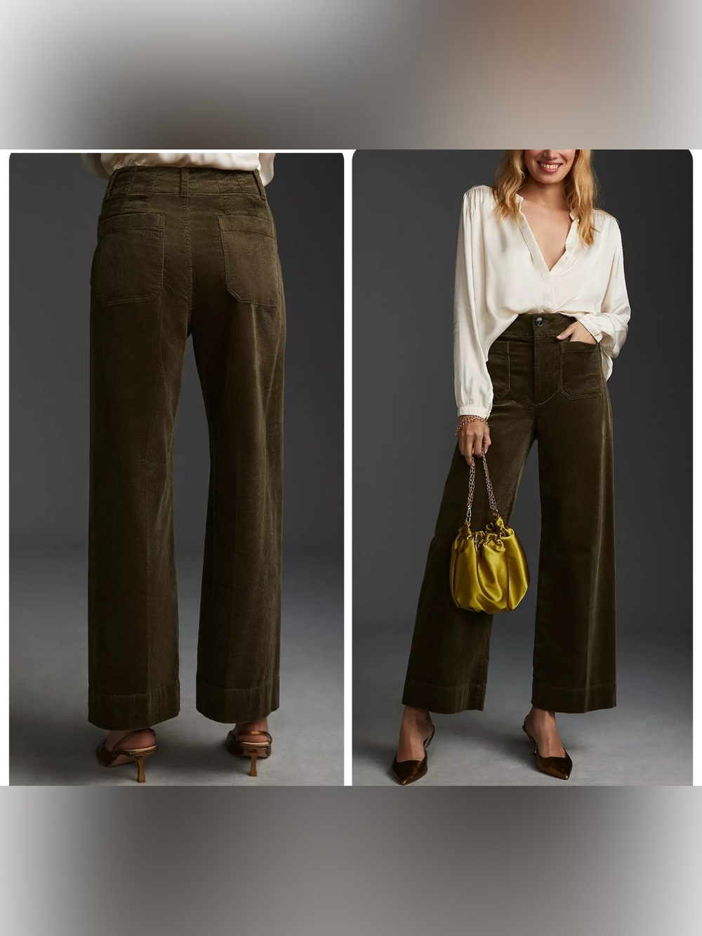 Anthropologie The Colette Corduroy Crop Wide-Leg Pants Green sz 25